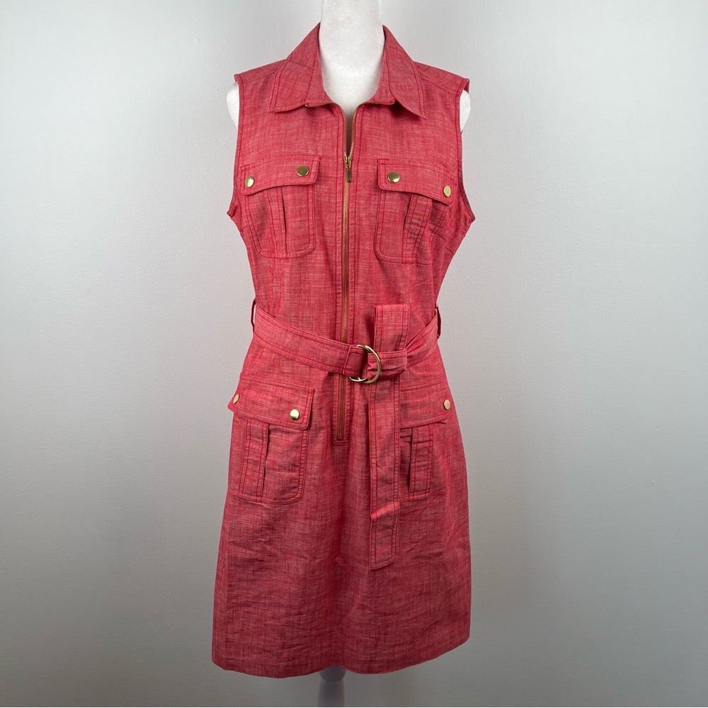 Sharagano Sleeveless Zip-up Shirtdress Red Size 10